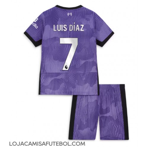 Camisa de Futebol Liverpool Luis Diaz #7 Equipamento Alternativo Infantil 2023-24 Manga Curta (+ Calças curtas)